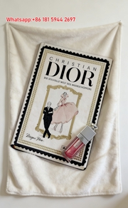 Dior Fashion Book & Lip Gloss Print Flannel Sofa Throw Blanket D224